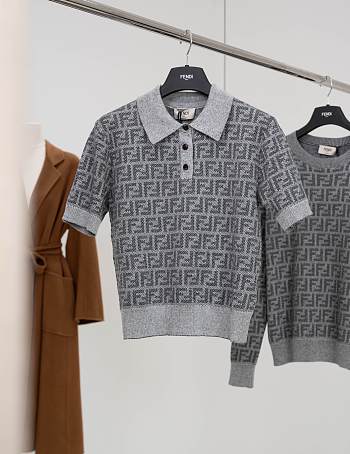 Colestore Fendi Jumper Grey FF Jacquard Polo Shirt 