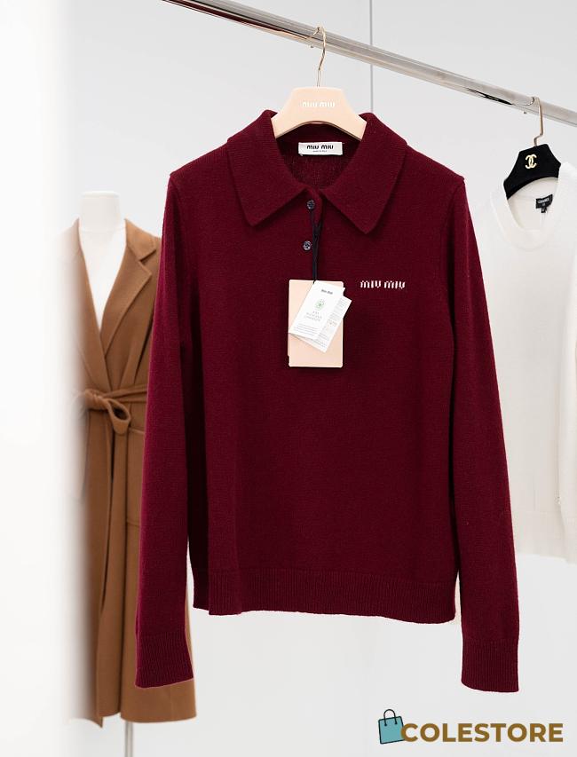 Colestore Miu Miu Cashmere Polo Sweater Amaranth Red/Maize Yellow - 1