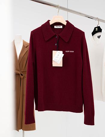 Colestore Miu Miu Cashmere Polo Sweater Amaranth Red/Maize Yellow