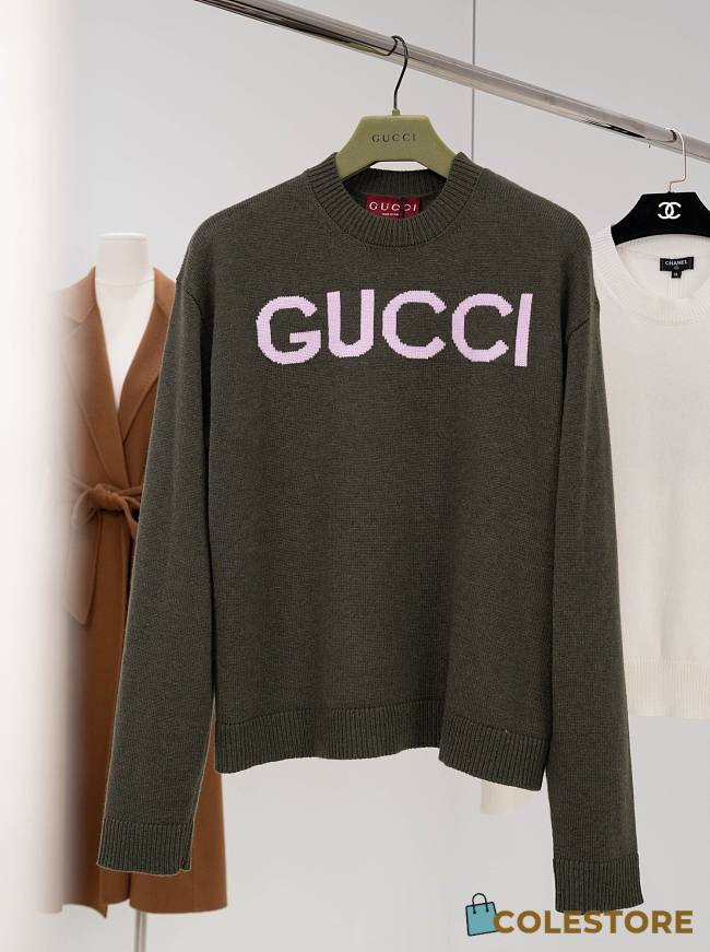Colestore Gucci Wool Top with Gucci Intarsia Variation Green - 1