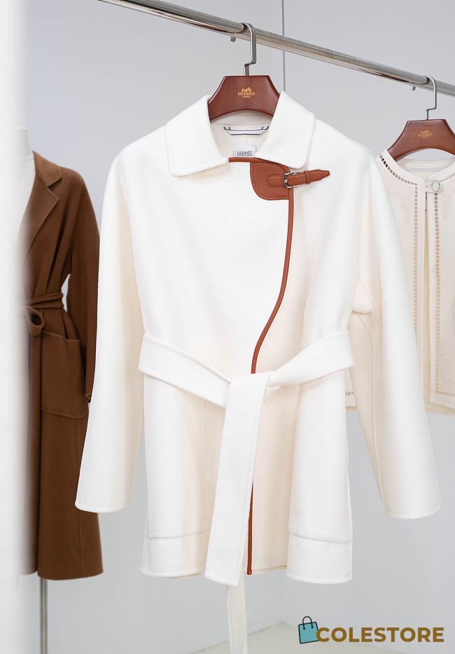 Colestore Hermes Cream White Leather Cashmere Coat - 1
