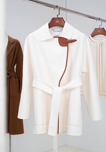 Colestore Hermes Cream White Leather Cashmere Coat