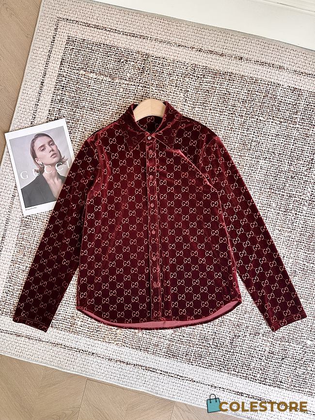 Colestore Gucci GG Satin Shirt with Tie Waist in Rosso Ancora Red - 1