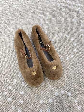 Colestore Prada Shearling Ballerinas Caramel