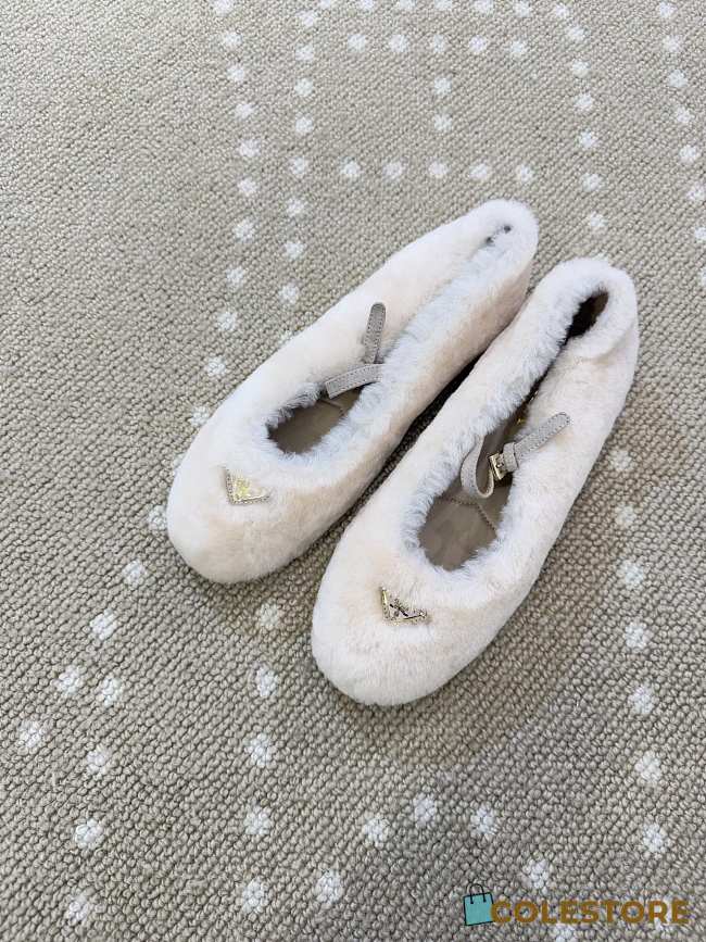 Colestore Prada Shearling Ballerinas White - 1