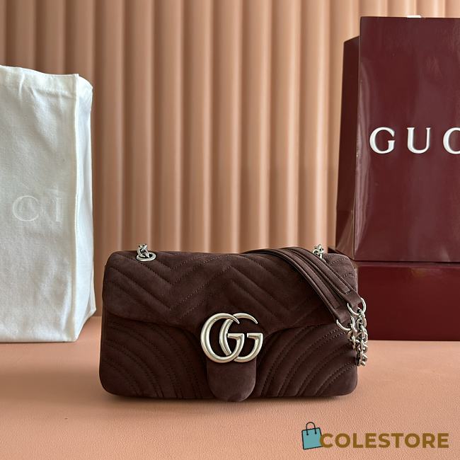 Colestore Gucci GG Marmont Medium Shoulder Bag Brown Suede 26x15x7cm - 1