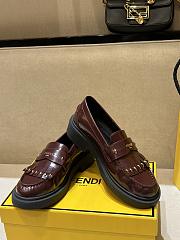 Colestore Fendi Logo Plaque Leather Loafers Burgundy - 5