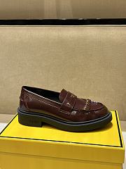 Colestore Fendi Logo Plaque Leather Loafers Burgundy - 3