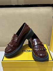 Colestore Fendi Logo Plaque Leather Loafers Burgundy - 2
