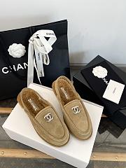 Colestore Chanel Shearling Slingback Loafers Beige Gold CC - 1