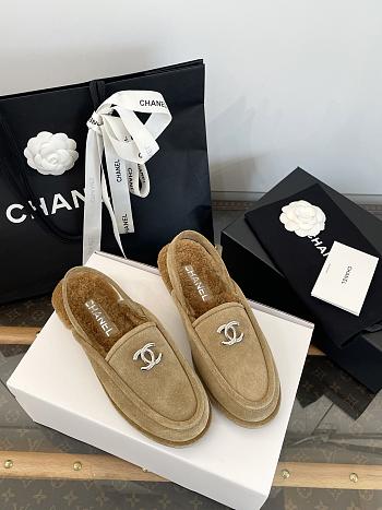 Colestore Chanel Shearling Slingback Loafers Beige Gold CC