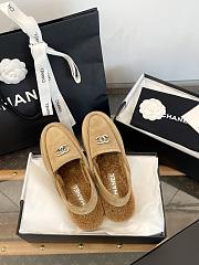 Colestore Chanel Shearling Slingback Loafers Beige Gold CC - 3