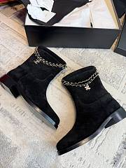 Colestore Chanel 25B Chain Charm Suede Short Boots Black - 1