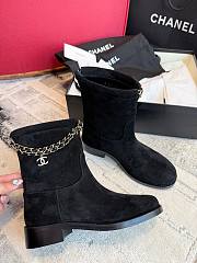 Colestore Chanel 25B Chain Charm Suede Short Boots Black - 2