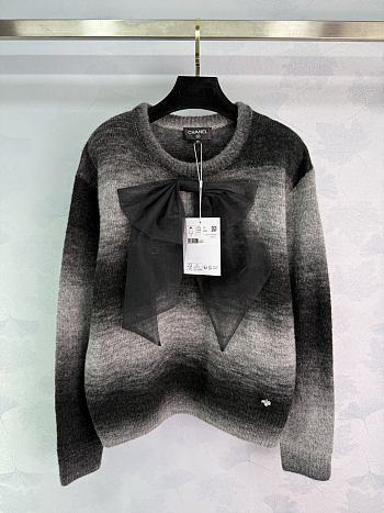 Colestore Chanel Gray Gradient Knit Top with Statement Bow
