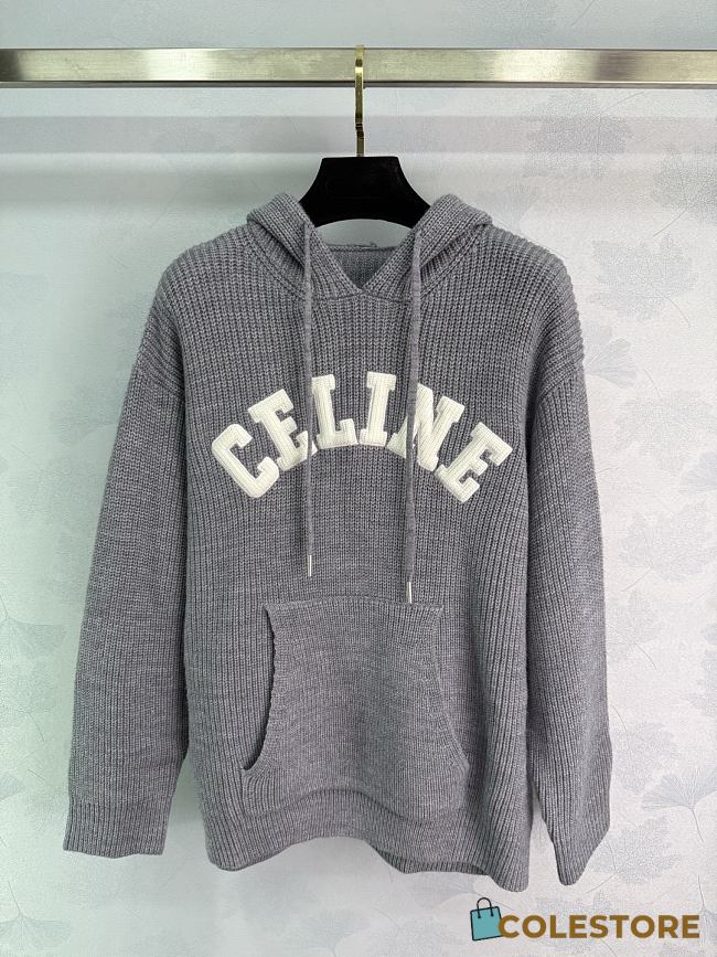 Colestore Celine Hooded Sweater in Ribbed Wool Medium Grey - 1
