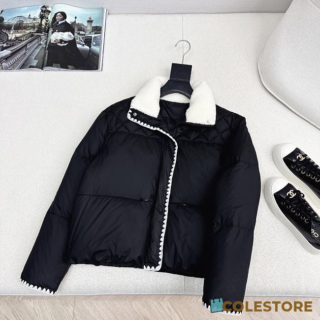 Colestore Chanel Style Fur-Collar Down Jacket Black - 1