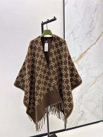 Colestore Gucci GG Wool Jacquard Cape in Brown and Beige Oversize