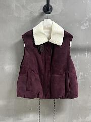 Colestore Loewe Puffer Vest in Shearling and Cotton Blend Burgundy - 1