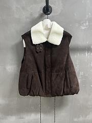 Colestore Loewe Puffer Vest in Shearling and Cotton Blend Dark Brown - 1