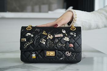 Colestore Chanel 2.55 Black Quilted Flap Bag with Paris Charms 16x24x7.5 cm
