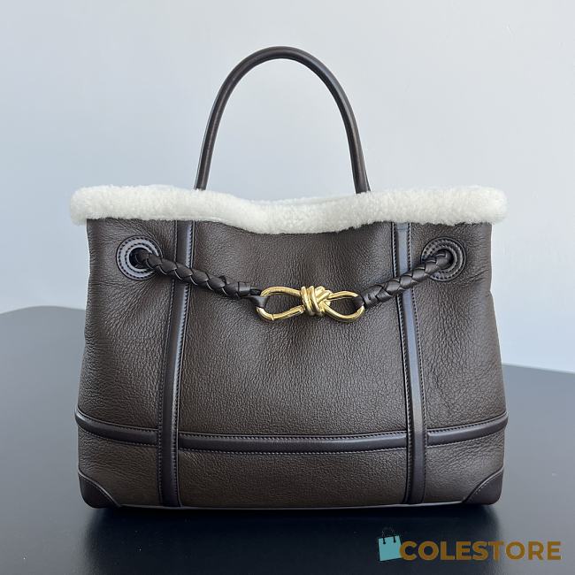 Colestore Bottega Veneta  Andiamo Medium Leather Shearling Top-Handle Bag 32.5x24x12 - 1