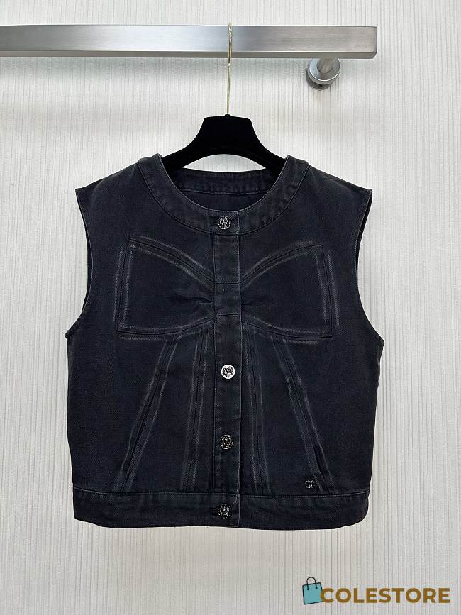 Colestore Chanel Coco Girl Butterfly Bow Black Denim Vest - 1