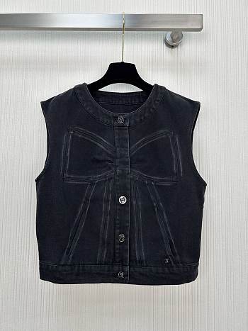 Colestore Chanel Coco Girl Butterfly Bow Black Denim Vest