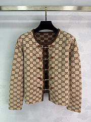 Colestore Gucci Monogram Knit Cardigan with Chain Closure Brown - 1