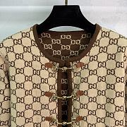 Colestore Gucci Monogram Knit Cardigan with Chain Closure Brown - 2