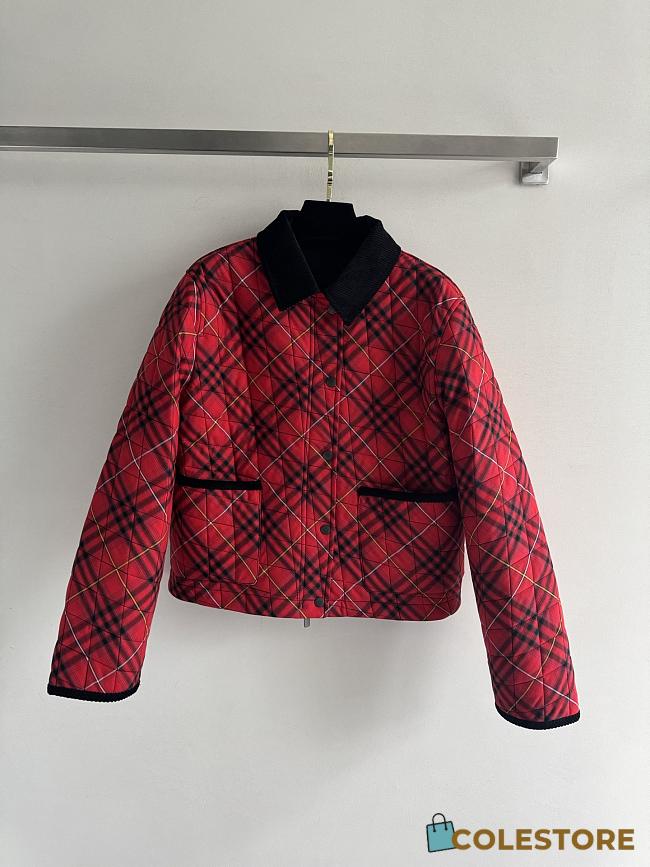 Colestore Burberry Cropped Check Cotton Quilted Jacket in Poppy Red - 1
