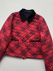 Colestore Burberry Cropped Check Cotton Quilted Jacket in Poppy Red - 2