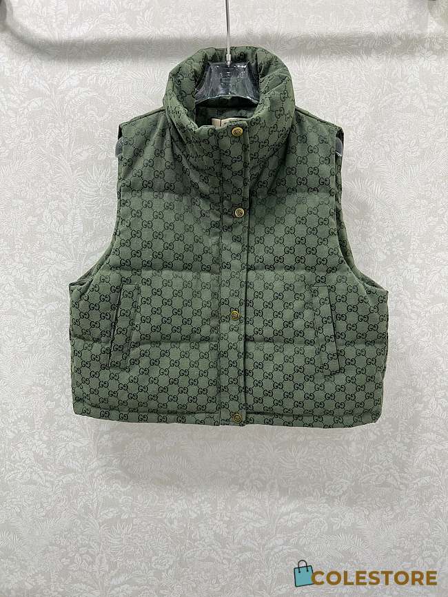 Colestore Gucci Monogram Padded Down Vest Olive Green - 1