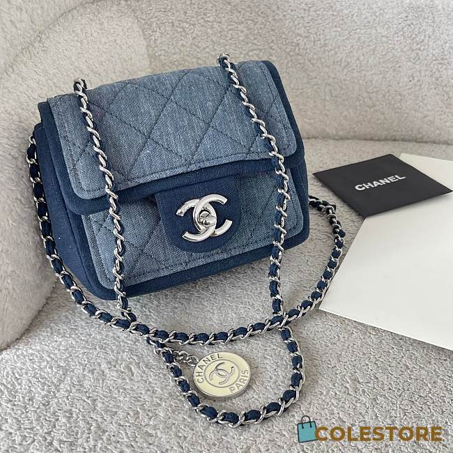 Colestore Chanel Quilted Mini Medallion Graphic Denim Blue Silver Hardware 17cm - 1