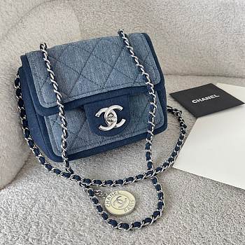 Colestore Chanel Quilted Mini Medallion Graphic Denim Blue Silver Hardware 17cm