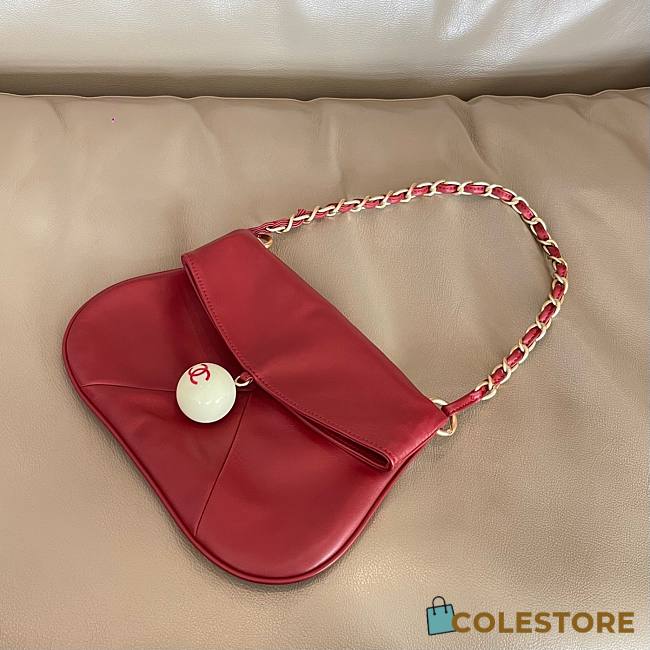 Colestore Chanel Cue Ball Foldover Bag Red Shoulder Bags 23cm - 1