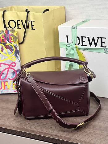 Colestore Loewe Small Featherlight Puzzle Bag in Nappa Lambskin Dark Burgundy 24x10.5x16.5cm