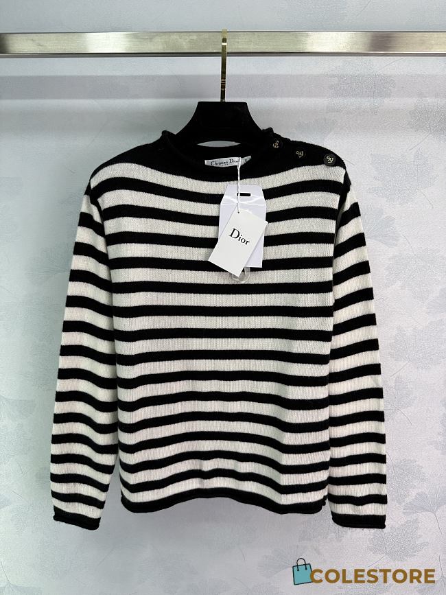 Colestore Dior Marinière Sweater Black and Ecru Cotton and Cashmere Knit - 1