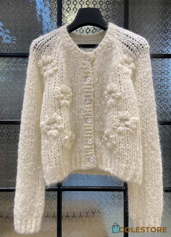 Colestore Celine Embroidered Cardigan in Mohair Off White  - 1