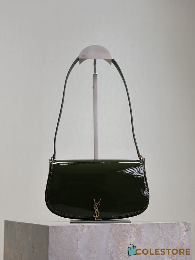 Colestore YSL Saint Laurent Mini Voltaire in Patent Leather Dark Vineyard Green 17.5×13.5×5cm - 1