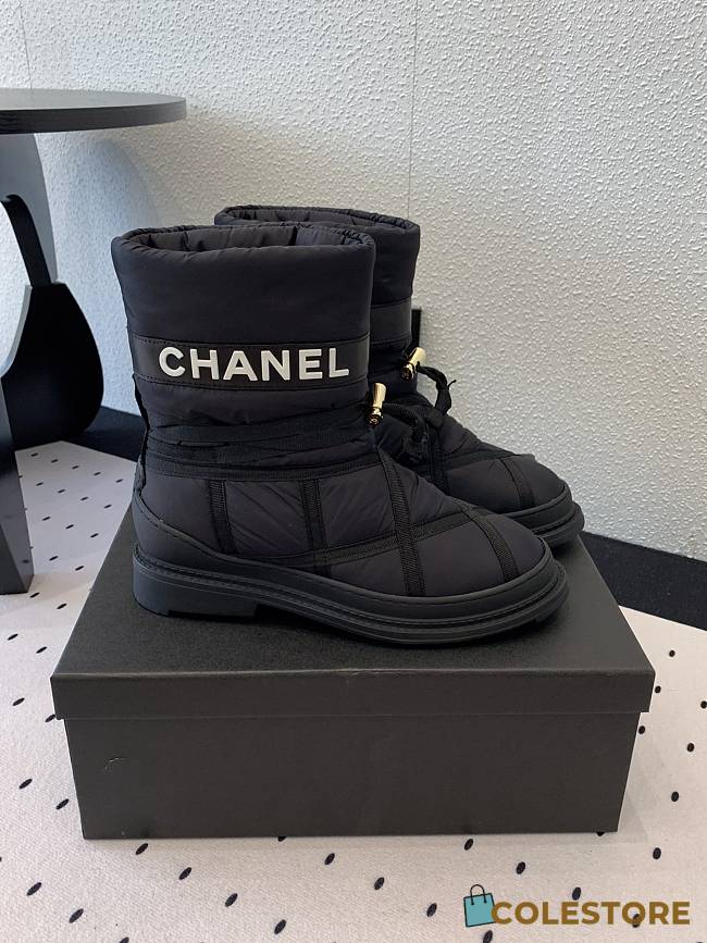 Colestore Chanel Ankle Boots Black Quitted Ribbon - 1