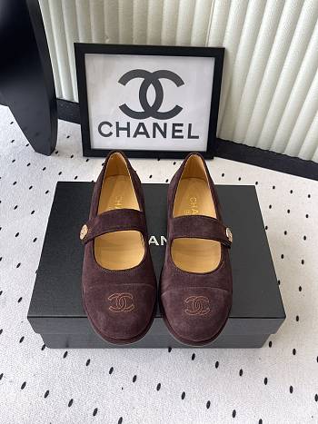 Colestore Chanel Brown Suede Mary Jane Flats  Interlocking CC Logo