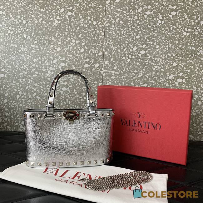 Colestore Valentino Garavani Rockstud Metallic Silver Tote Bag 18.5x12.5x5.5cm - 1