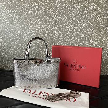 Colestore Valentino Garavani Rockstud Metallic Silver Tote Bag 18.5x12.5x5.5cm