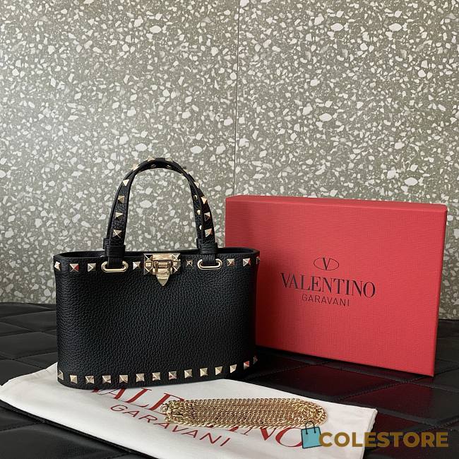 	 Colestore Valentino Rockstud Mini Shopping Bag In Grainy Calfskin Black 18.5x12.5x5.5cm - 1