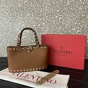 	 Colestore Valentino Rockstud Mini Shopping Bag In Grainy Calfskin Saddle Brown 18.5x12.5x5.5cm - 1