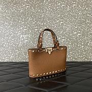 	 Colestore Valentino Rockstud Mini Shopping Bag In Grainy Calfskin Saddle Brown 18.5x12.5x5.5cm - 6