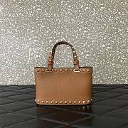 	 Colestore Valentino Rockstud Mini Shopping Bag In Grainy Calfskin Saddle Brown 18.5x12.5x5.5cm - 5