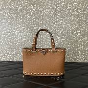 	 Colestore Valentino Rockstud Mini Shopping Bag In Grainy Calfskin Saddle Brown 18.5x12.5x5.5cm - 3