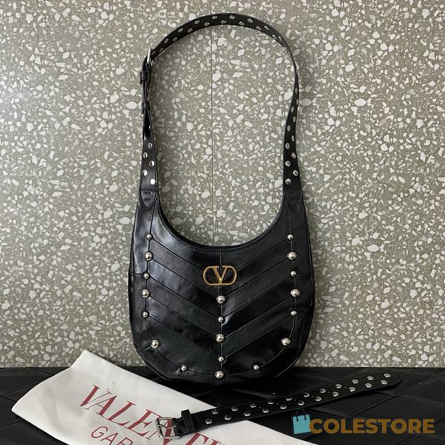 Colestore Valentino Garavani stud-embellished Vlogo shoulder bag Black 28x21.5x3cm - 1